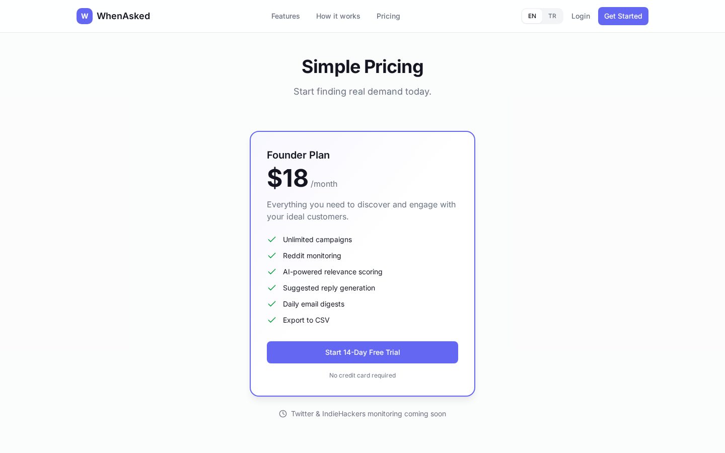 WhenAsked Pricing