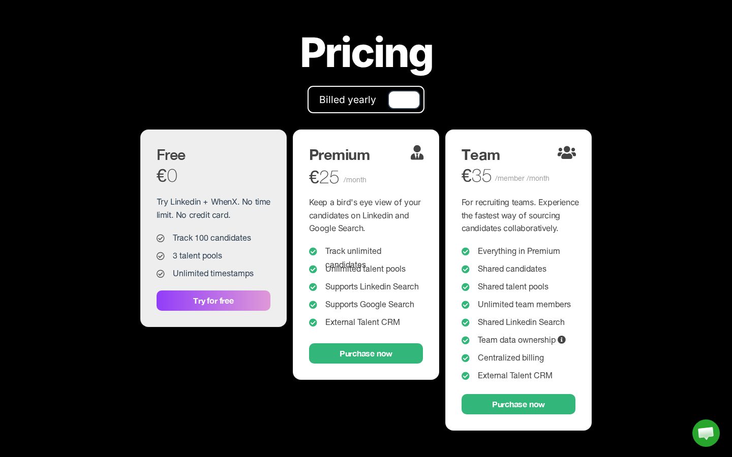 WhenX Pricing