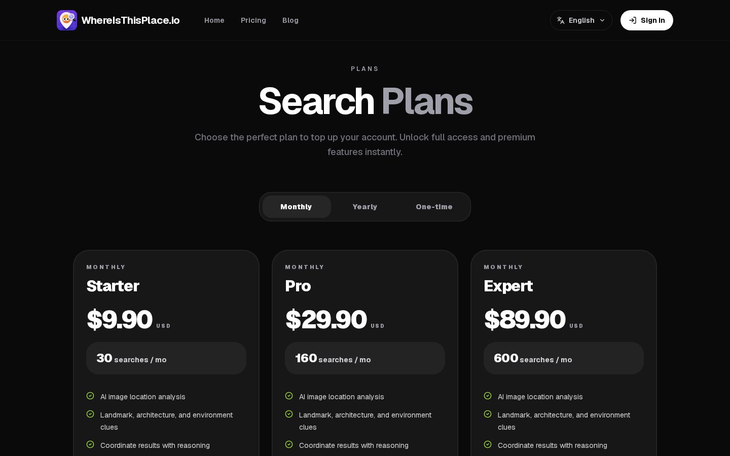 WhereIsThisPlace.io Pricing