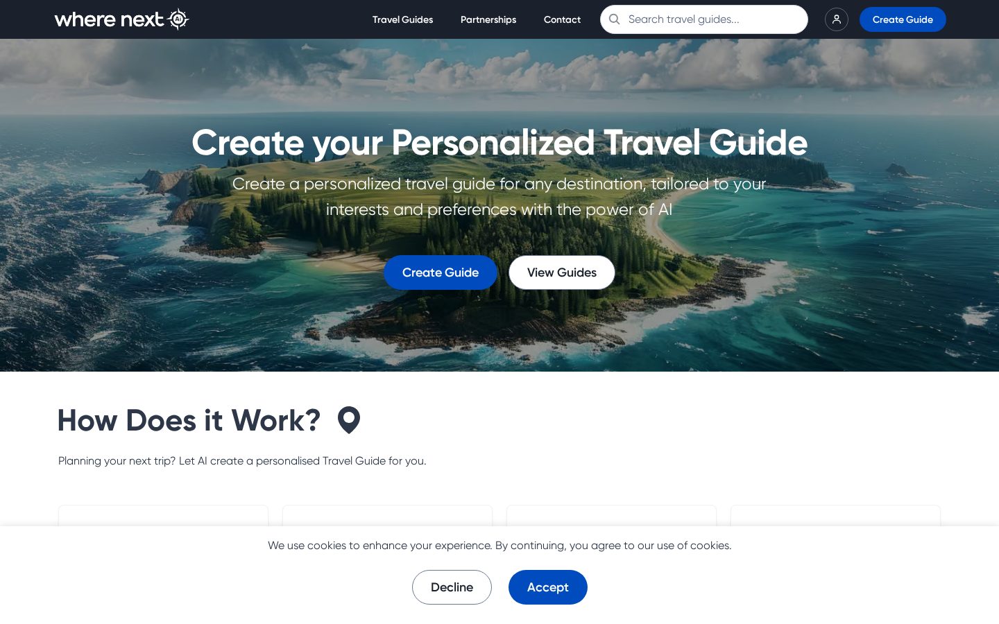 WhereNext Ai Homepage