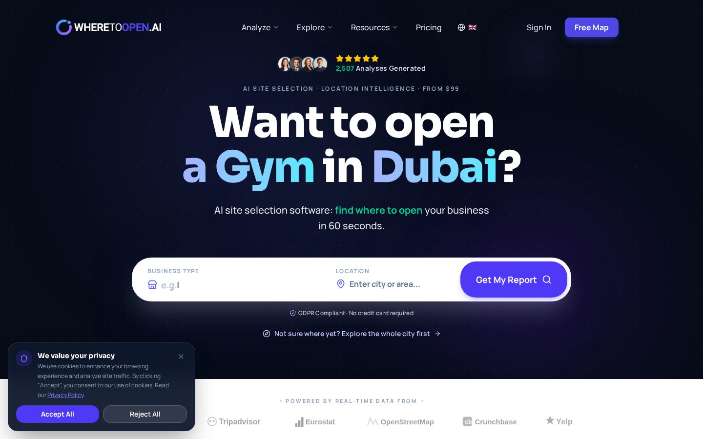 WhereToOpen.ai Homepage