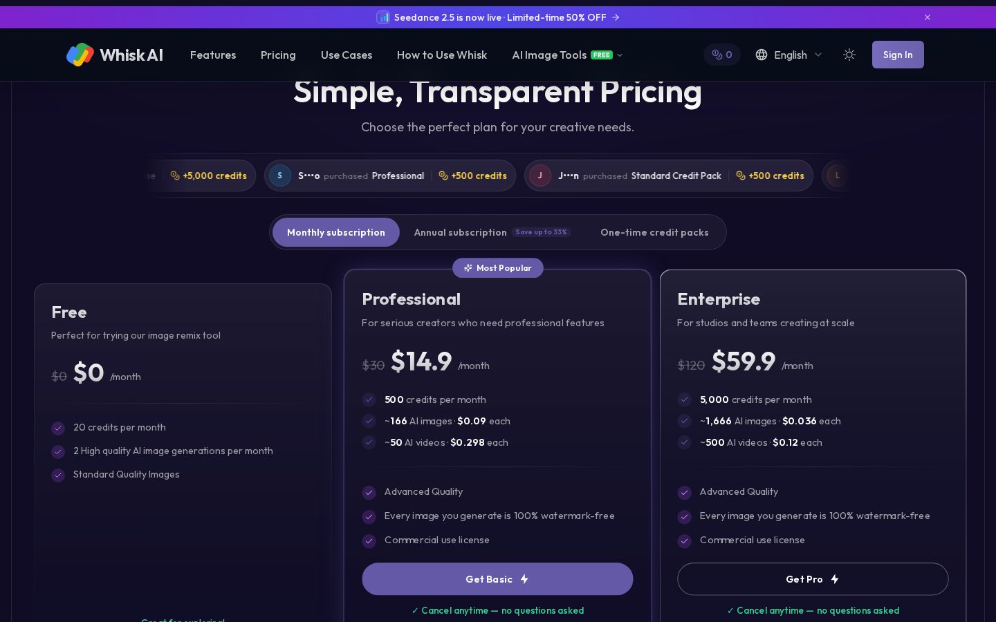 Whisk AI Pricing