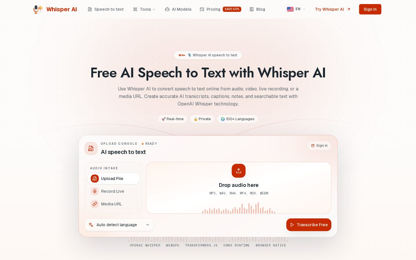 Whisper AI Homepage