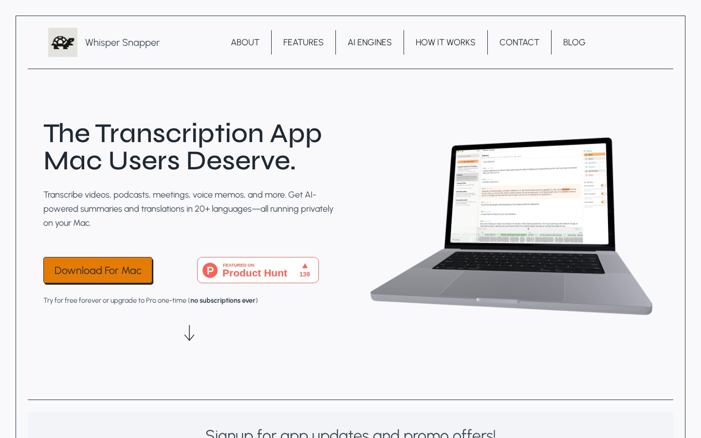 Whisper Snapper for Mac Homepage