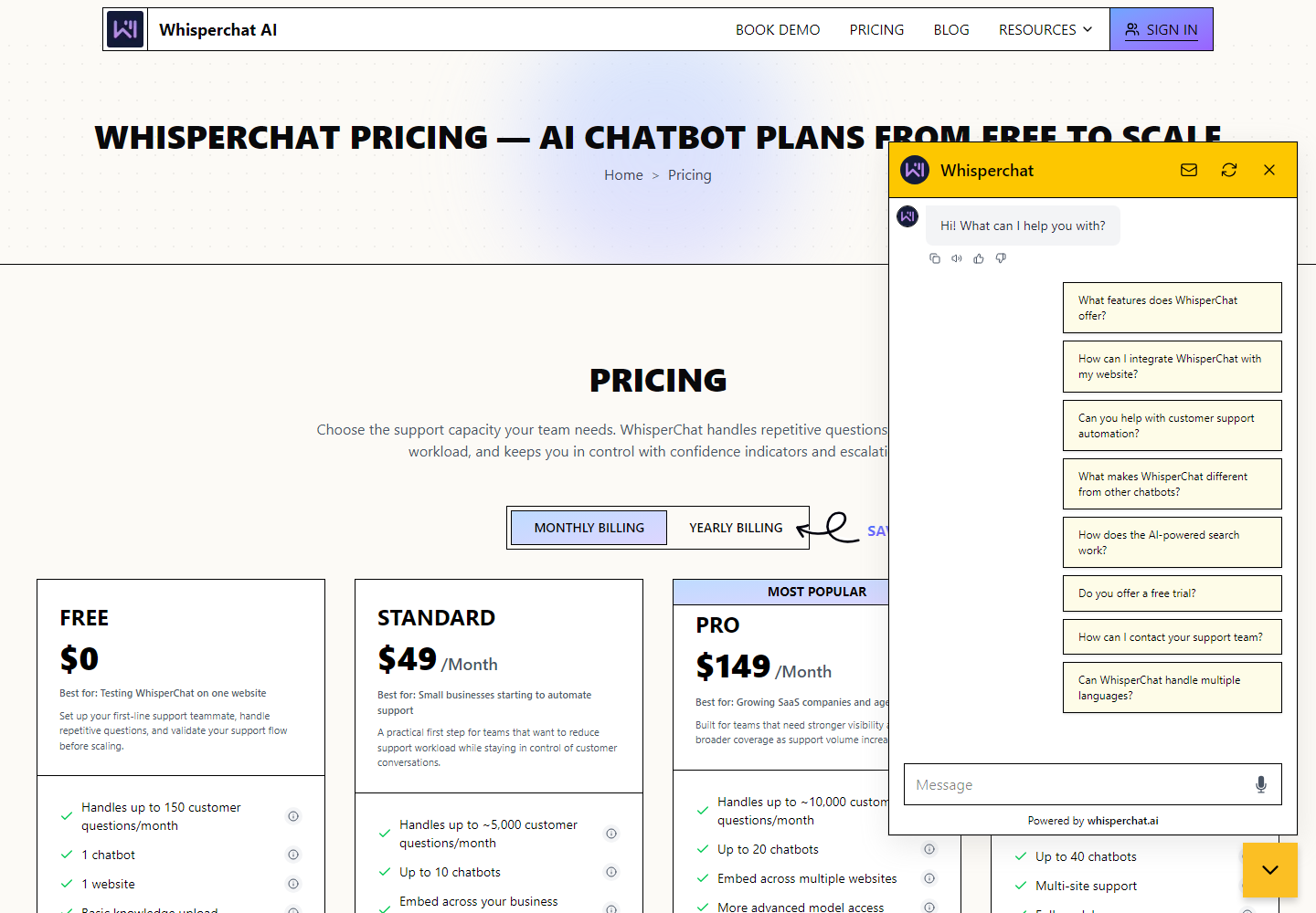 WhisperChat pricing