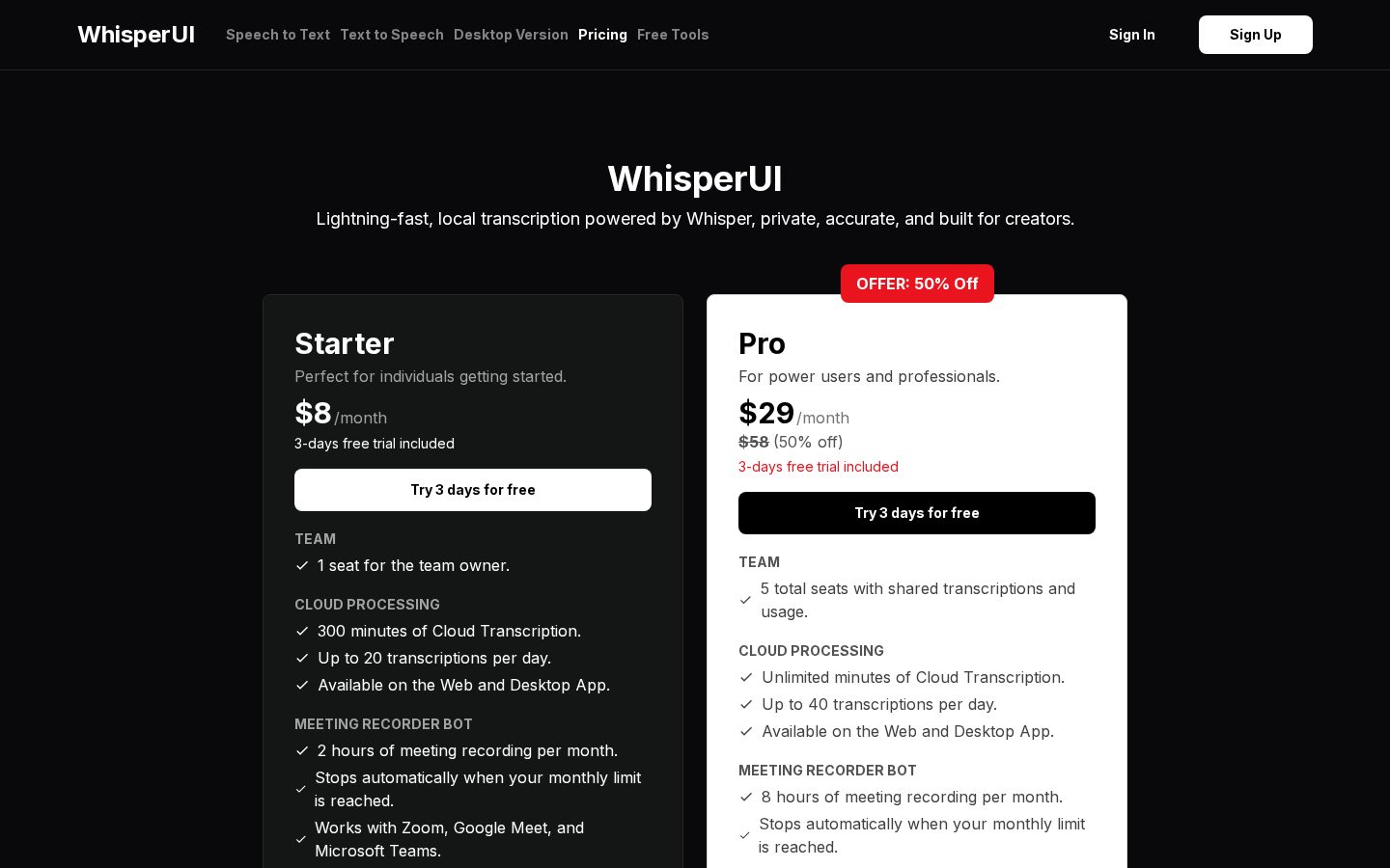 WhisperUI Pricing