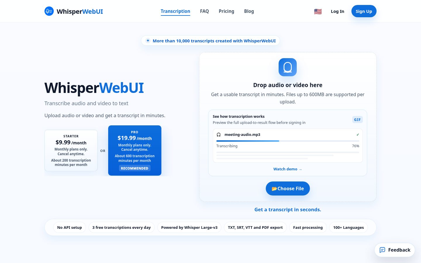 WhisperWebUI Homepage