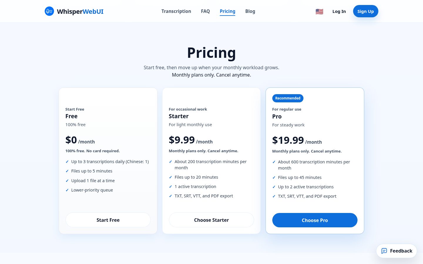 WhisperWebUI Pricing