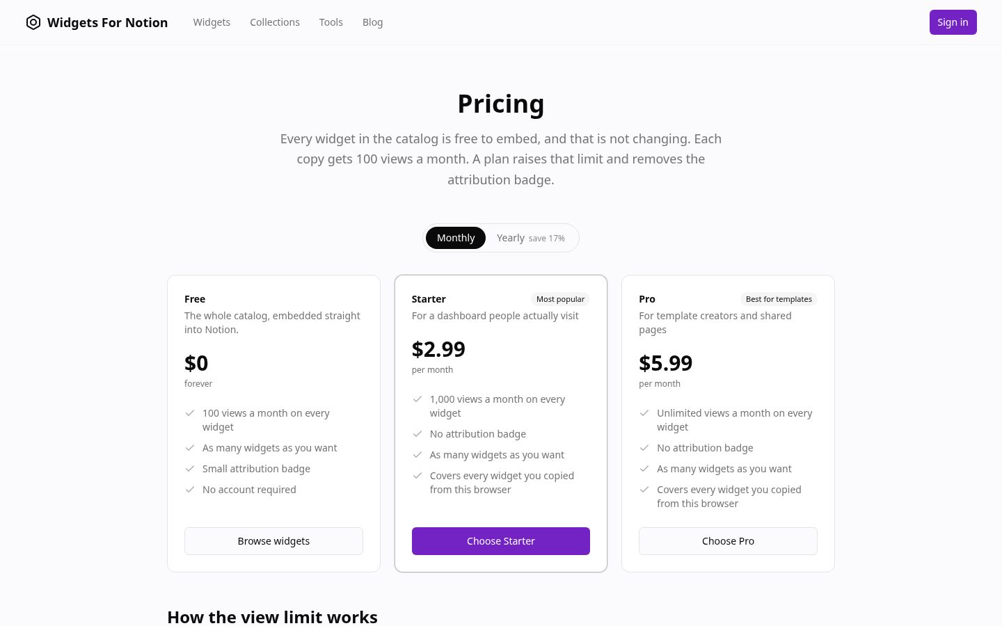 Widgets For Notion Pricing