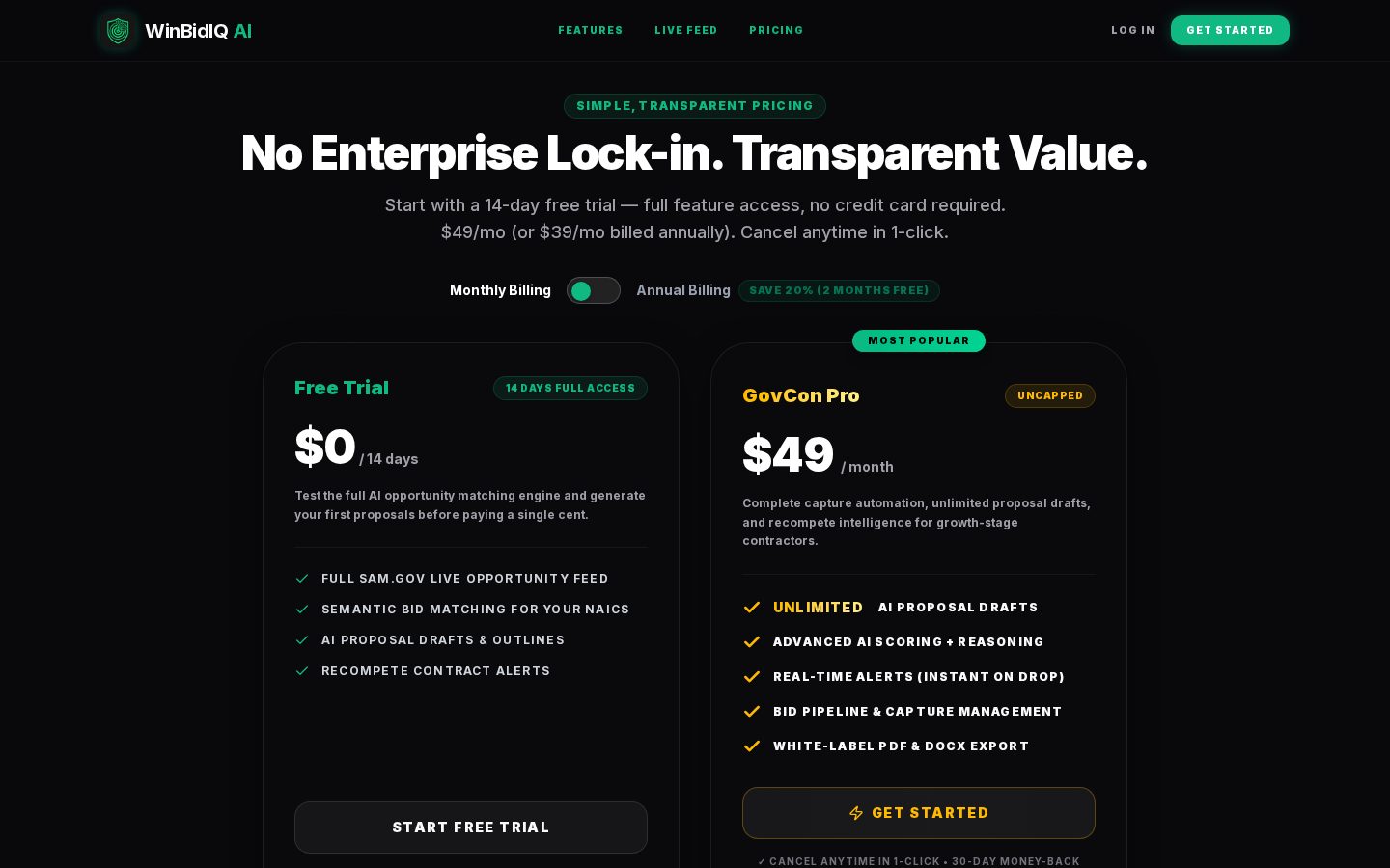 WinBidIQ Pricing