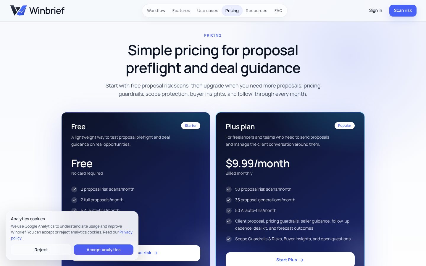 Winbrief Pricing