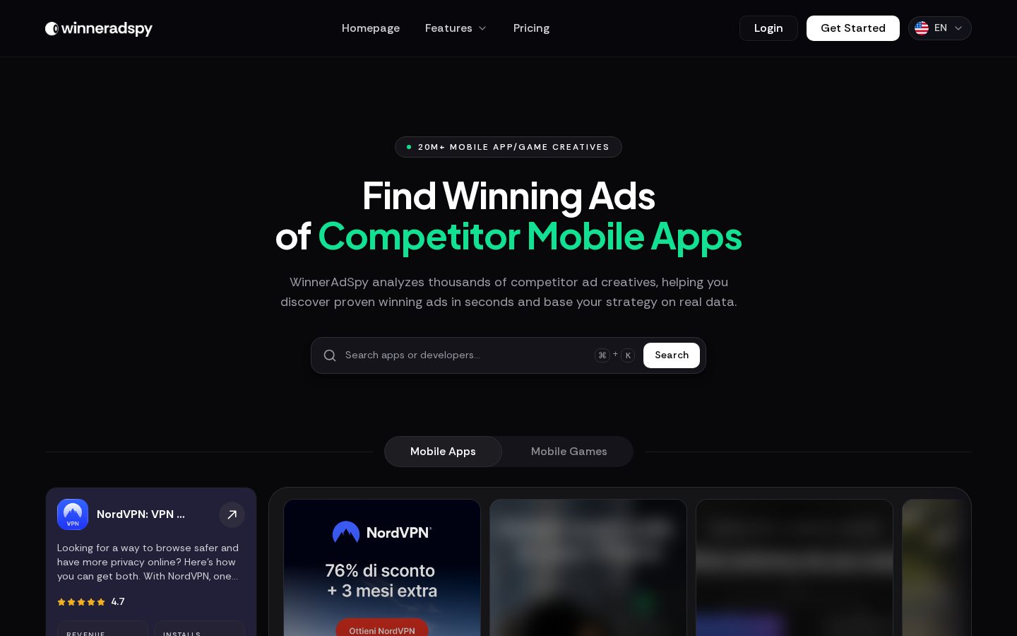 WinnerAdSpy Homepage