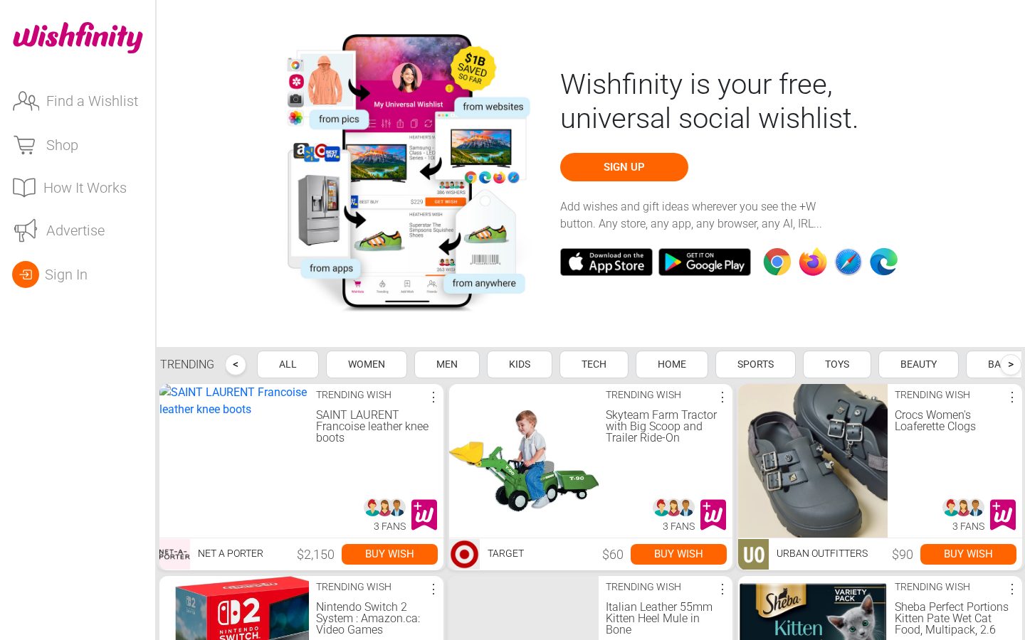 Wishfinity Homepage