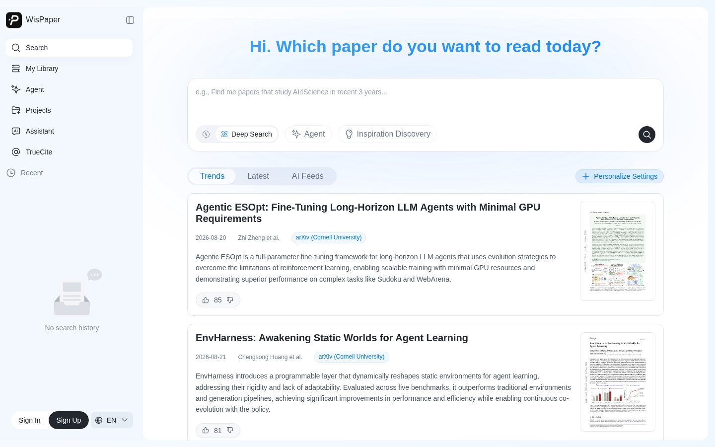 WisPaper Homepage