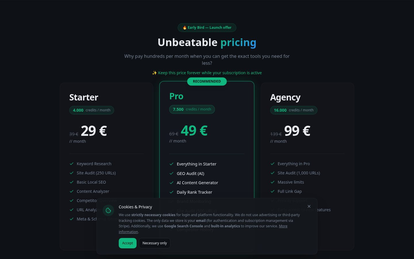 Wisseo Pricing