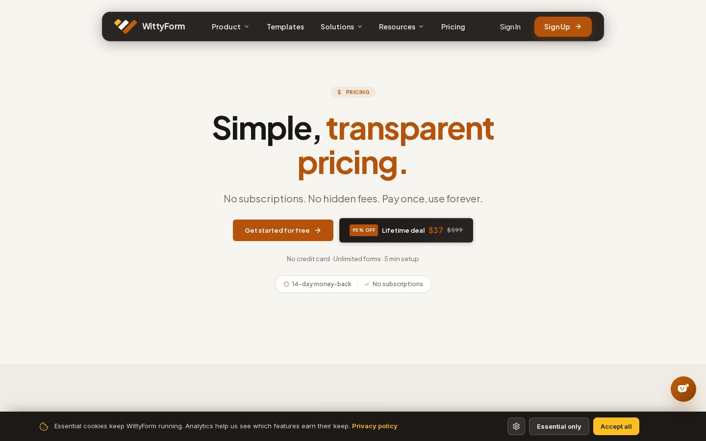 WittyForm Pricing