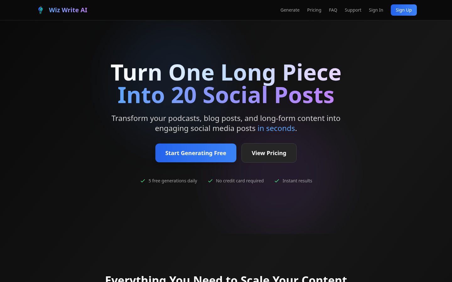 Wiz Write AI Homepage