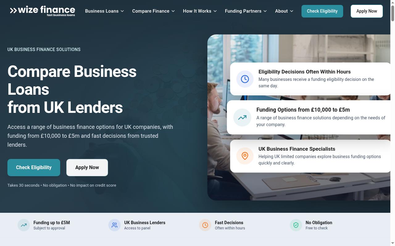 Wize Finance Eligibility Check Homepage