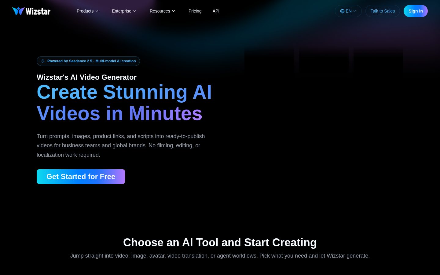 Wizstar — Turn Products Into Marketing Videos With AI Homepage