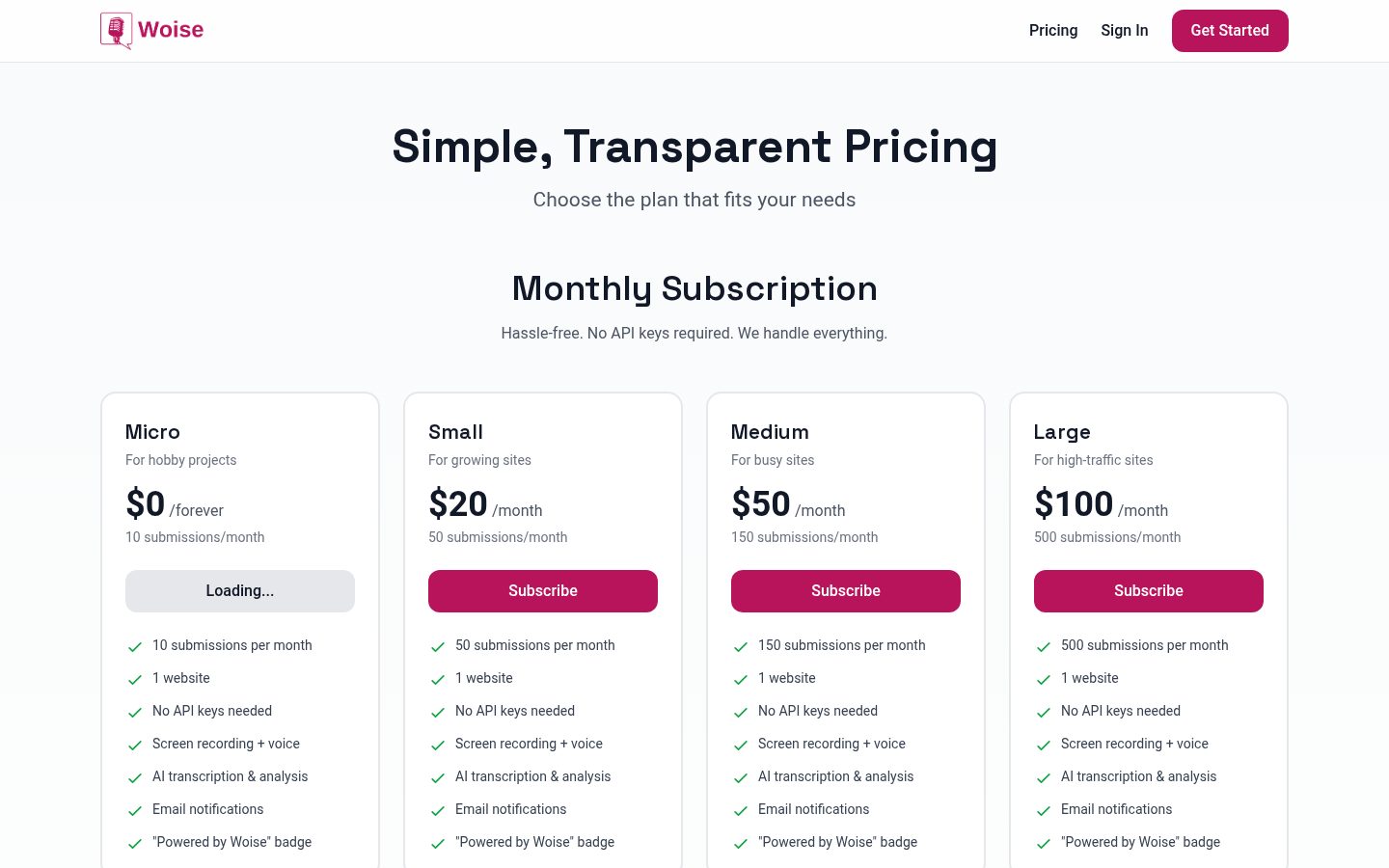 Woise Pricing
