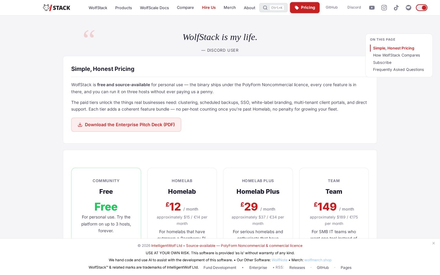 WolfStack Pricing