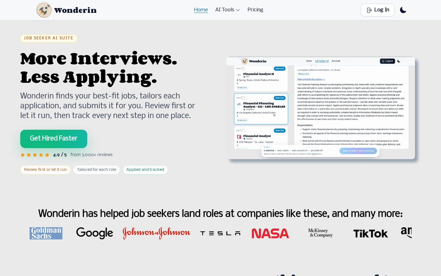 Wonderin AI Homepage