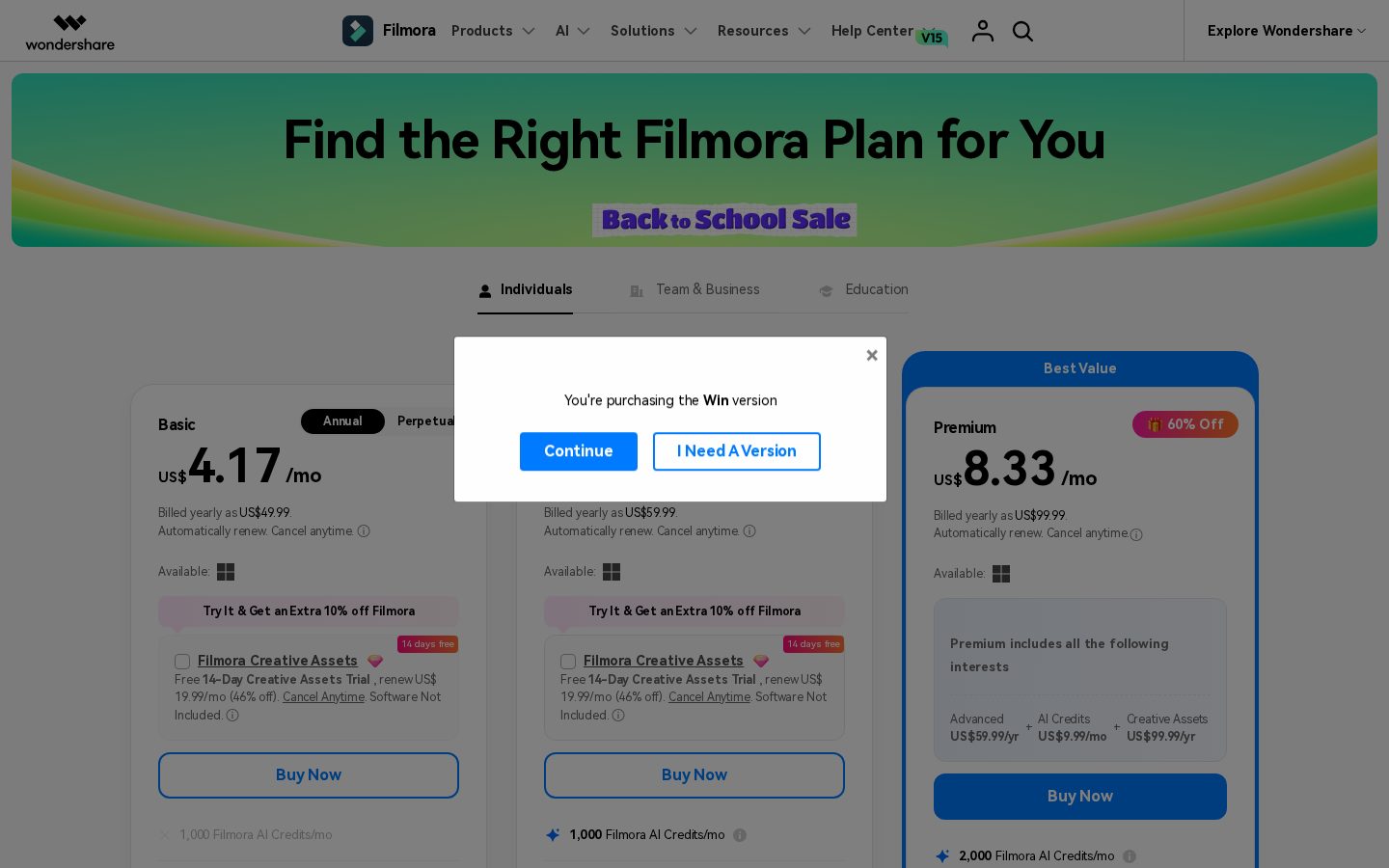 Wondershare Filmora Pricing