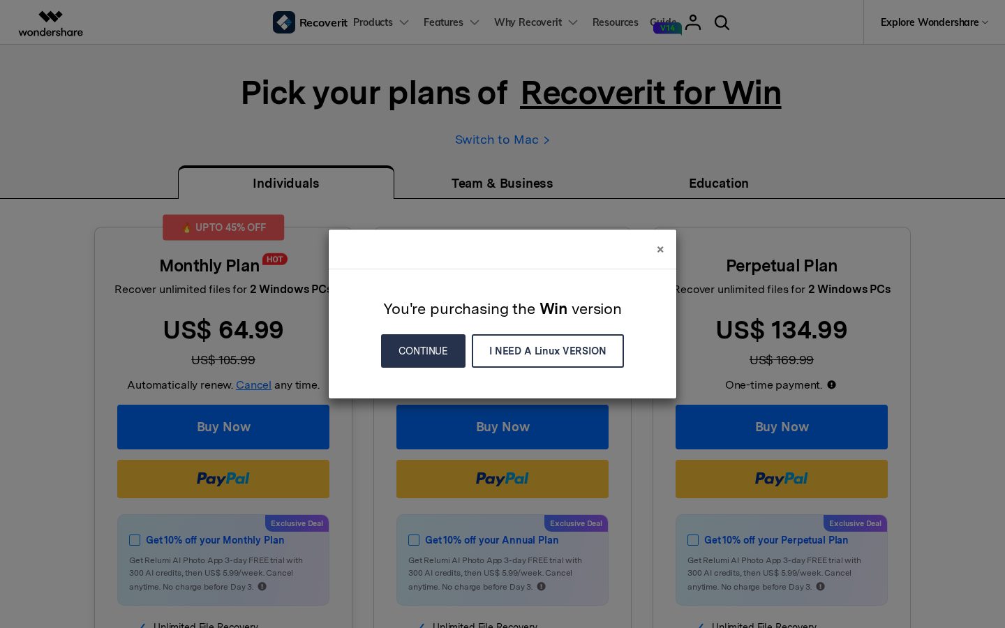 Wondershare Recoverit AI Data Recovery Pricing