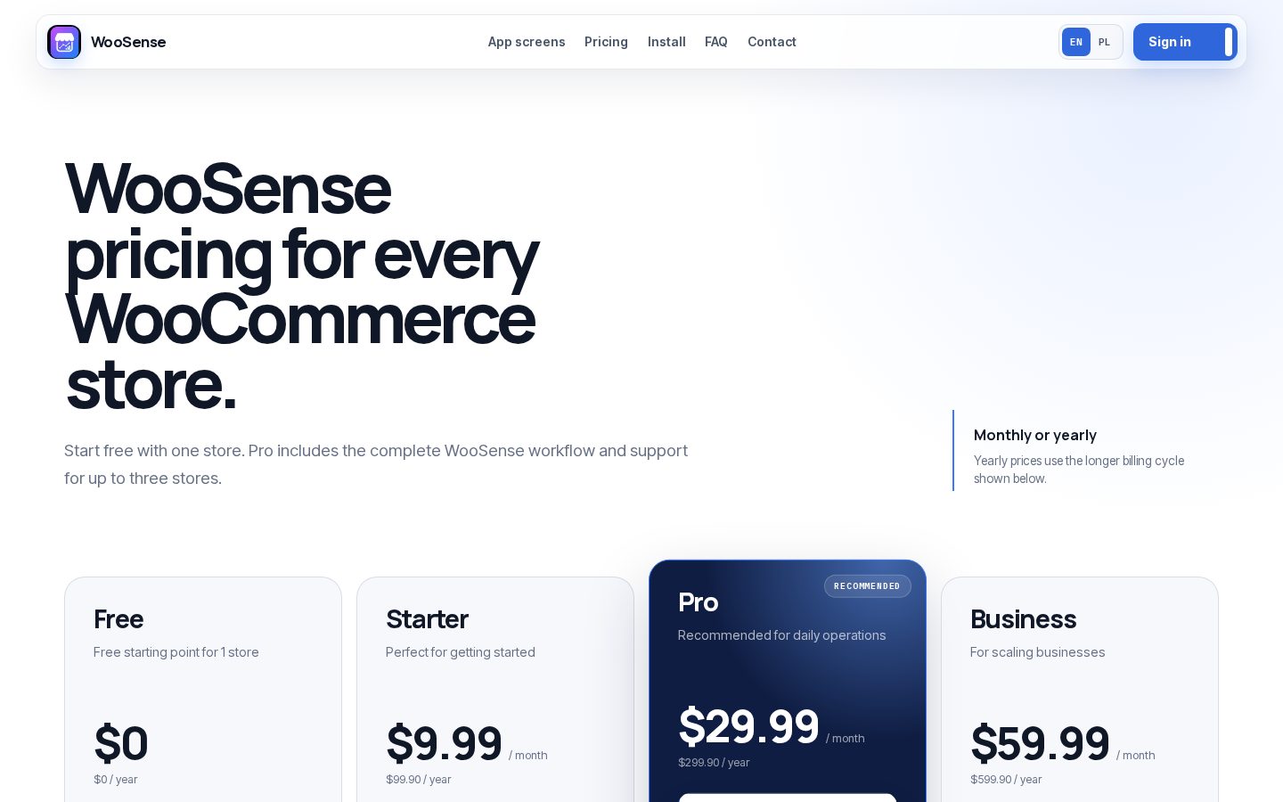 WooSense Pricing