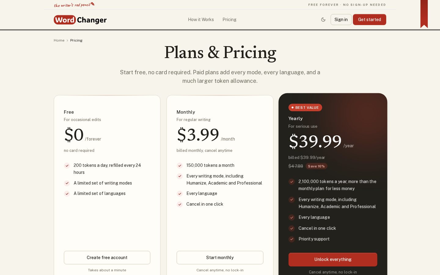 Word Changer Pricing