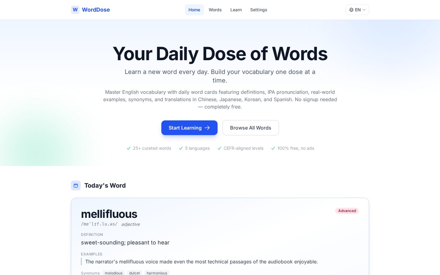 WordDose Homepage