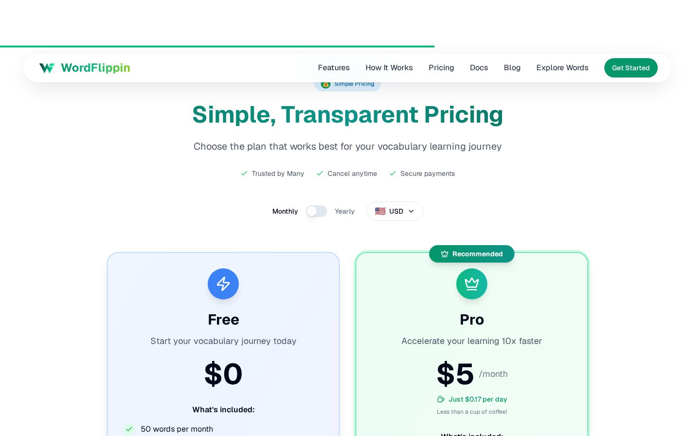 WordFlippin Pricing