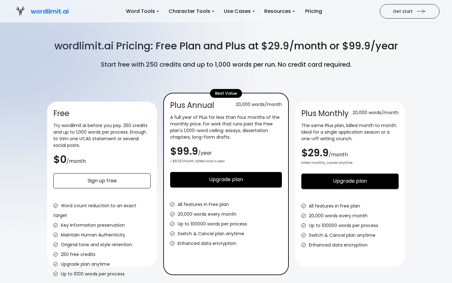 WordLimit Pricing