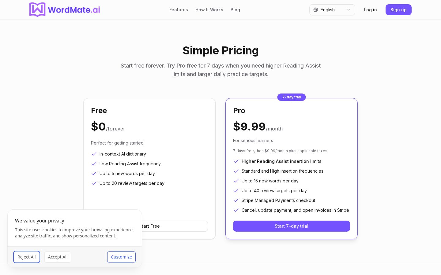 WordMate Pricing
