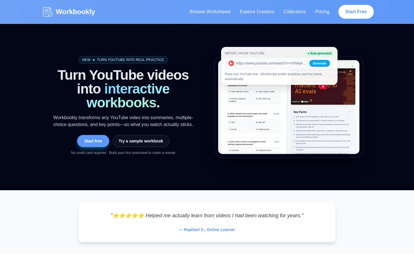 Workbookly App Homepage