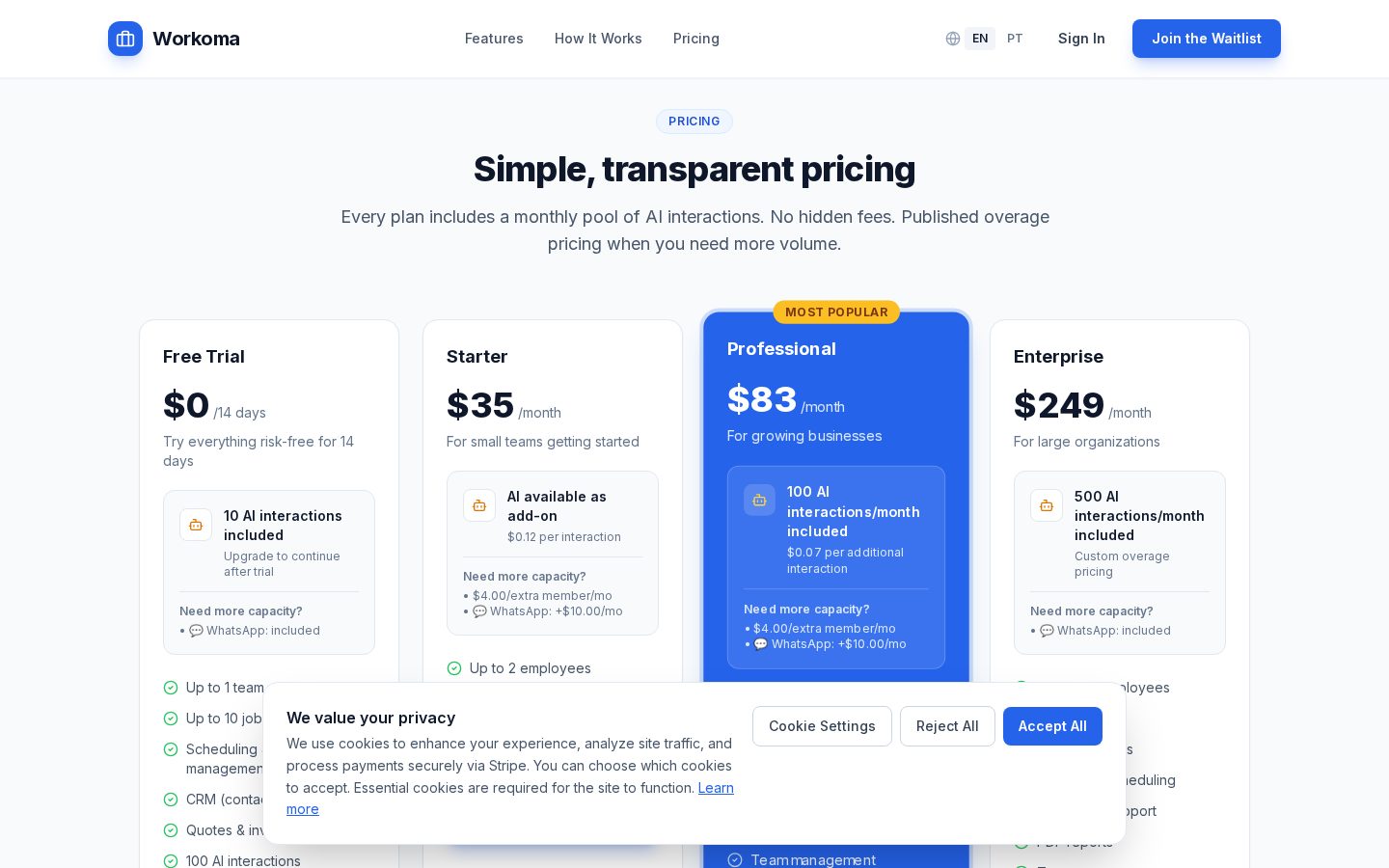 Workoma Pricing
