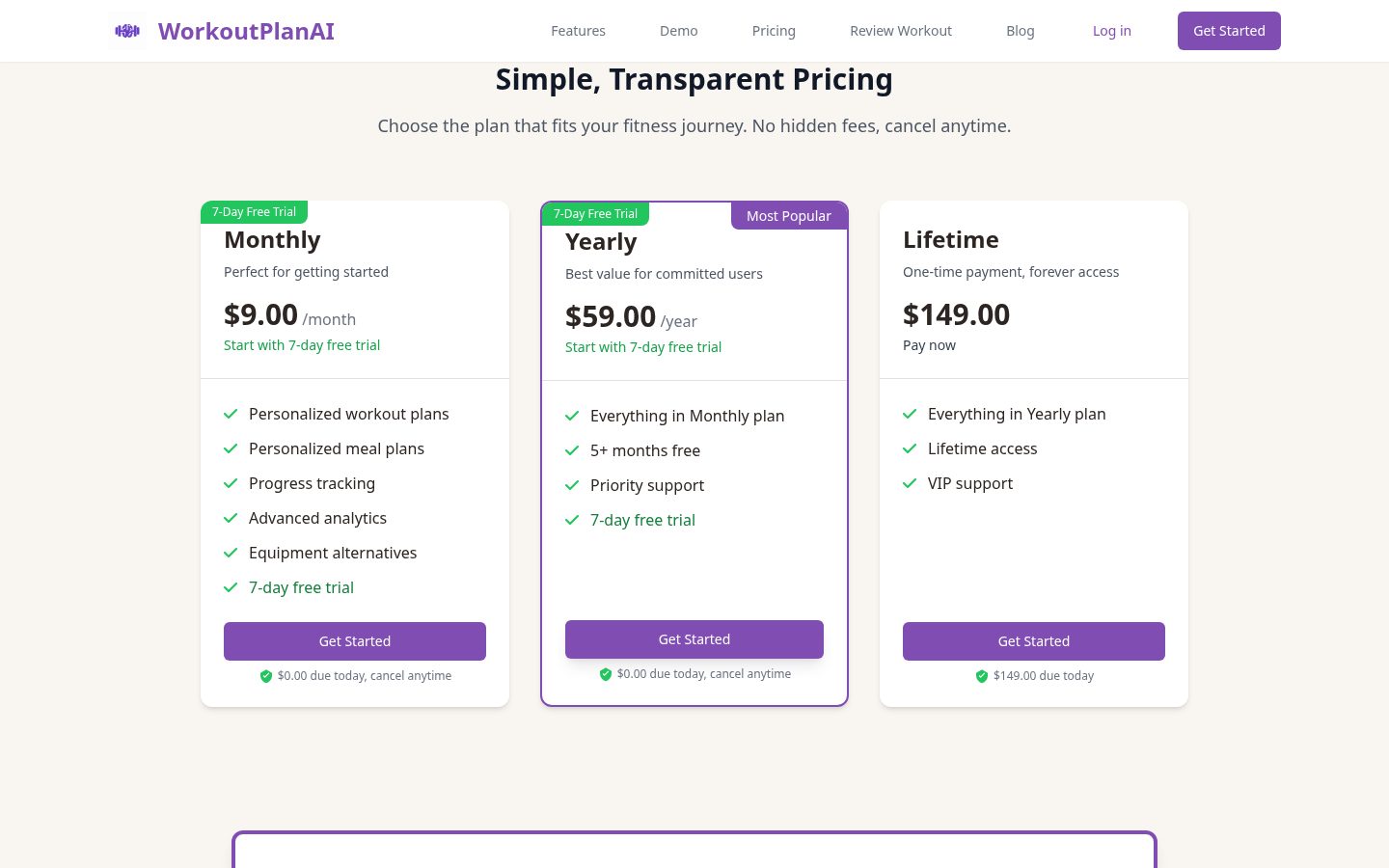 WorkoutPlanAI Pricing