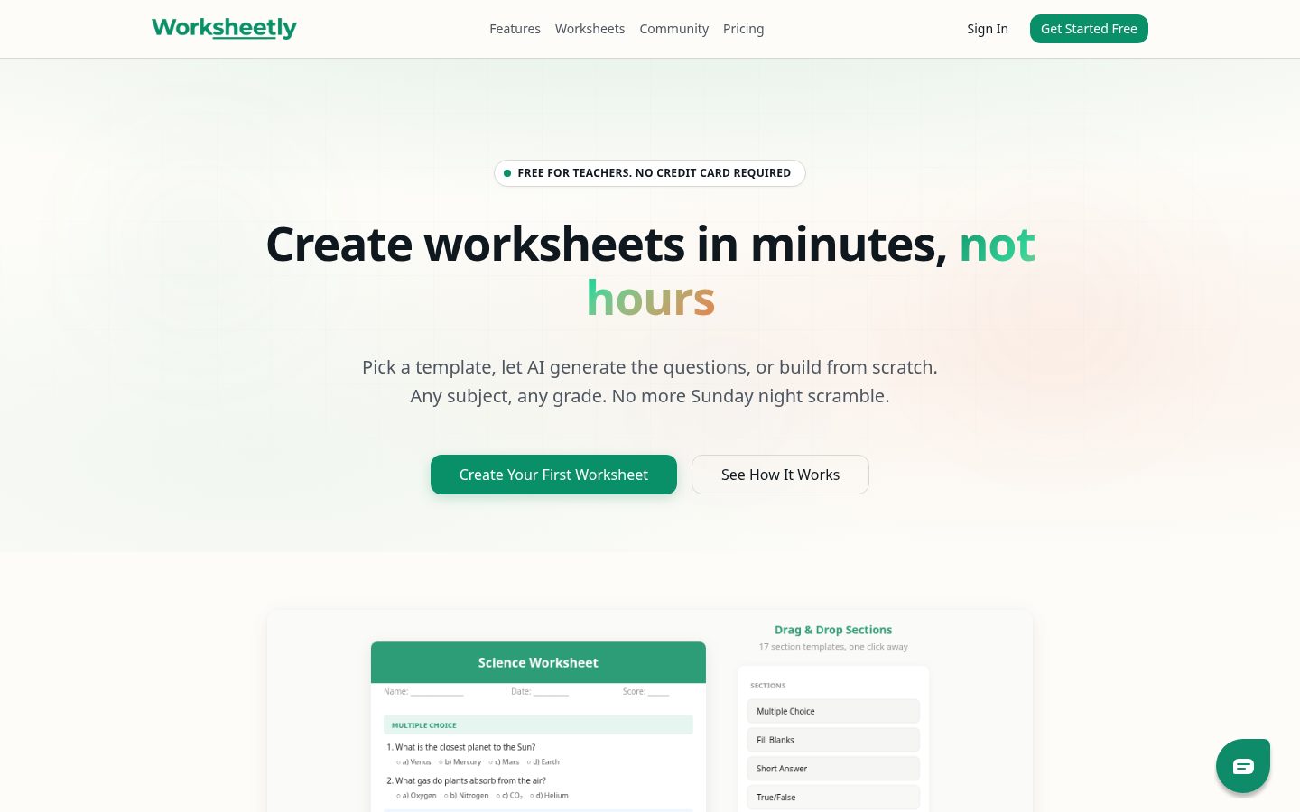 Worksheetly Homepage