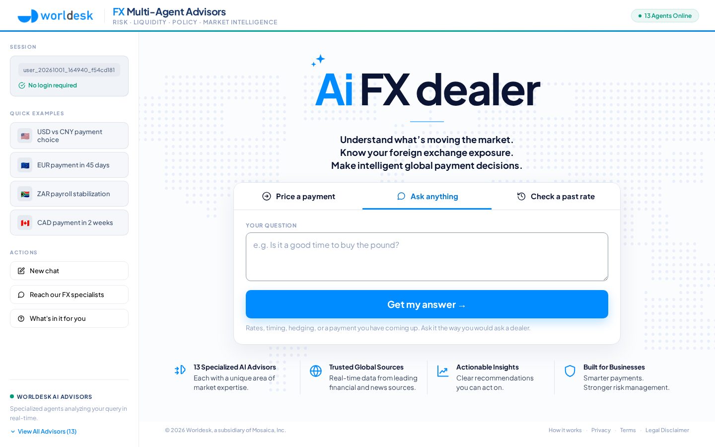 Worldesk AI FX Dealer Homepage