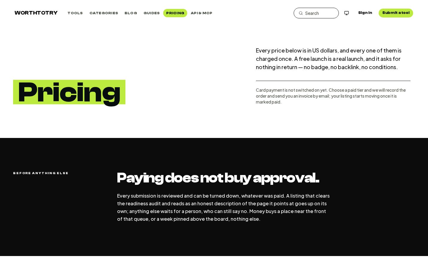 WorthToTry Pricing