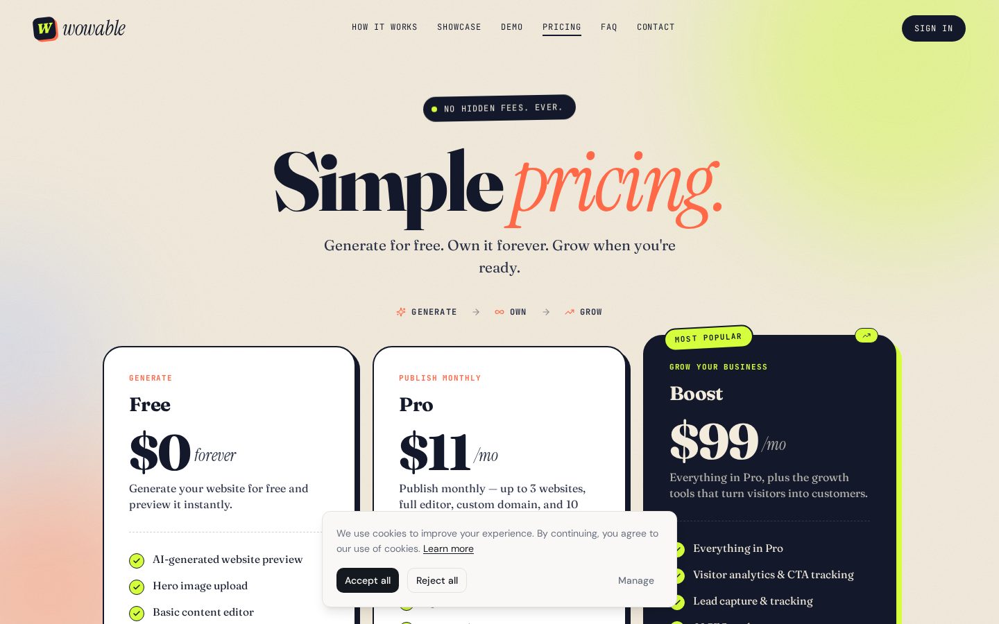 Wowable Pricing