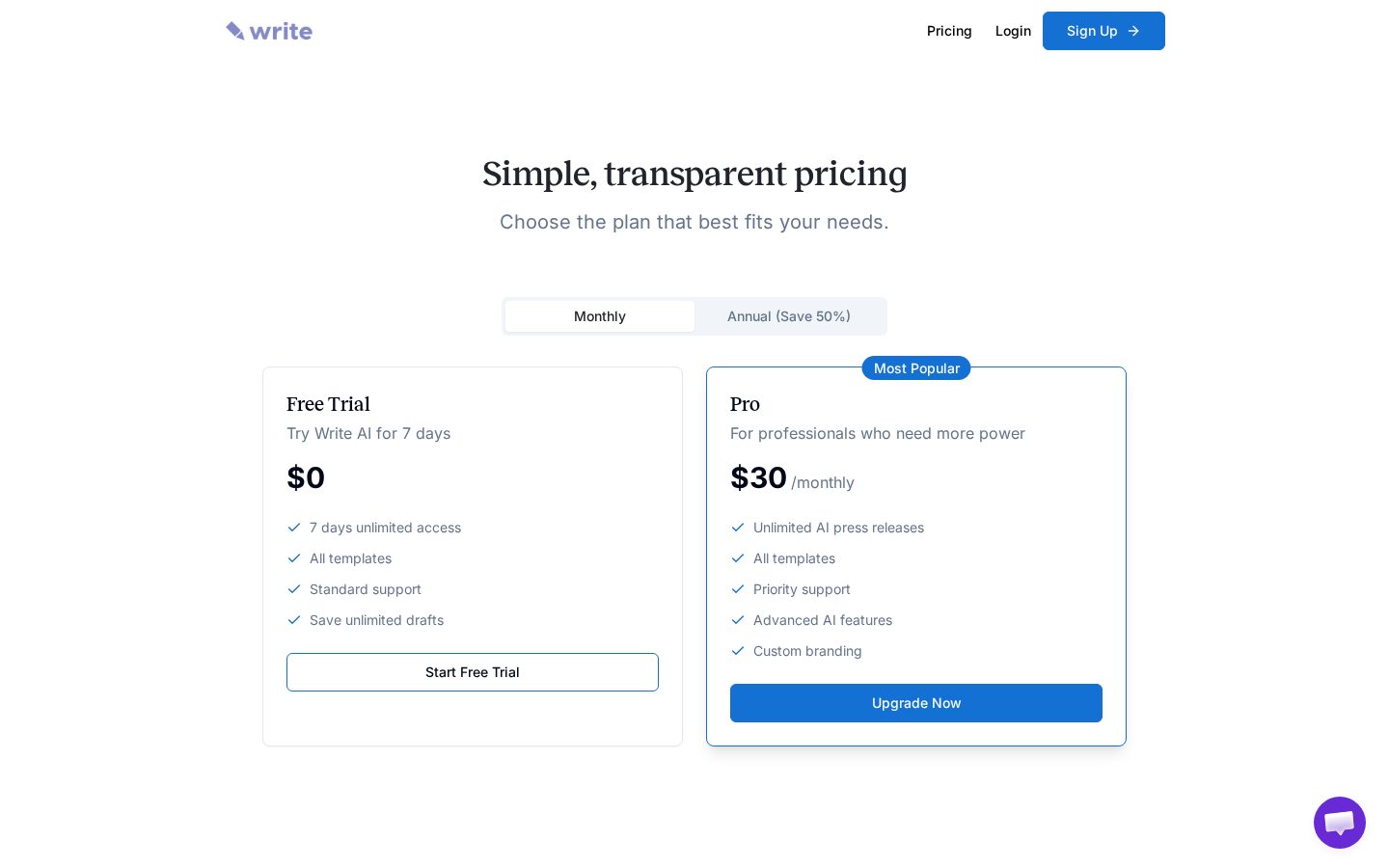 Write AI Pricing