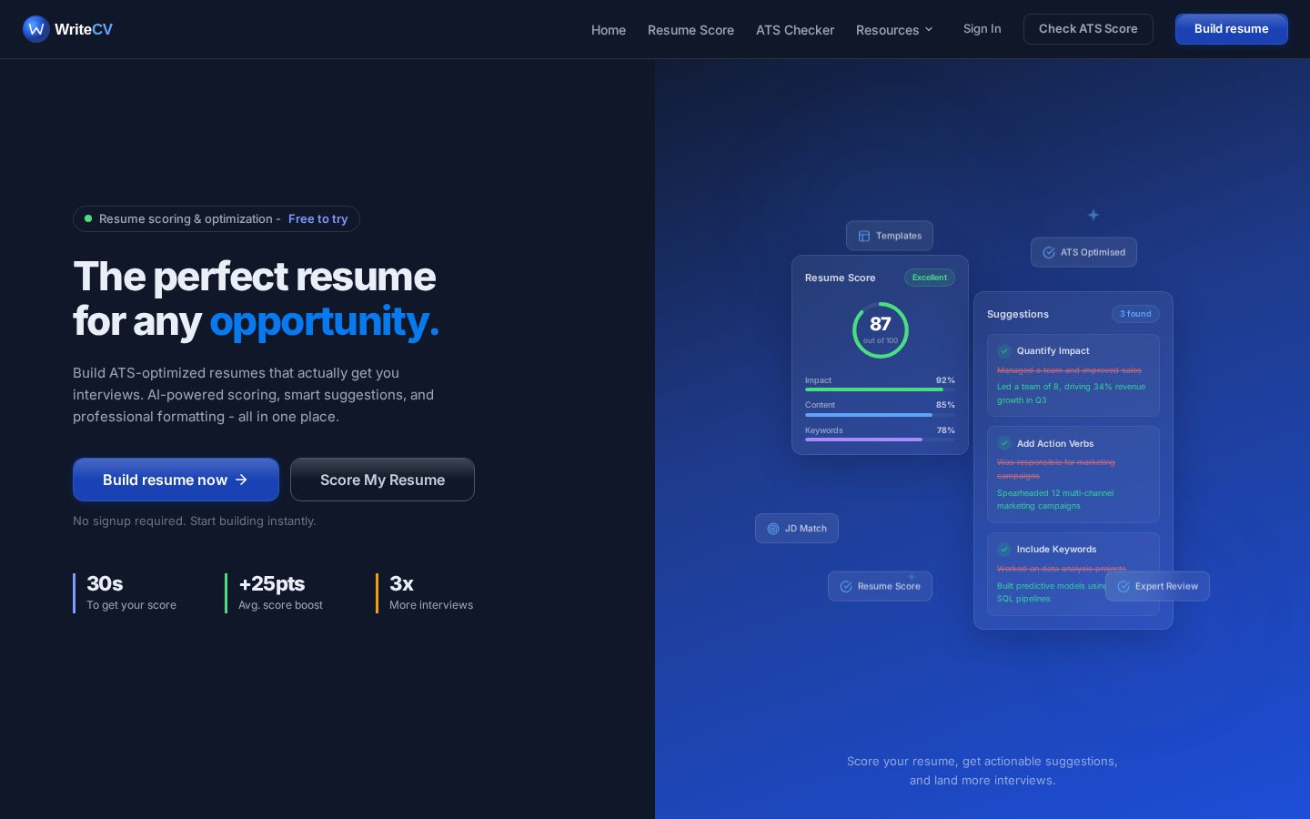 WriteCV.ai Homepage