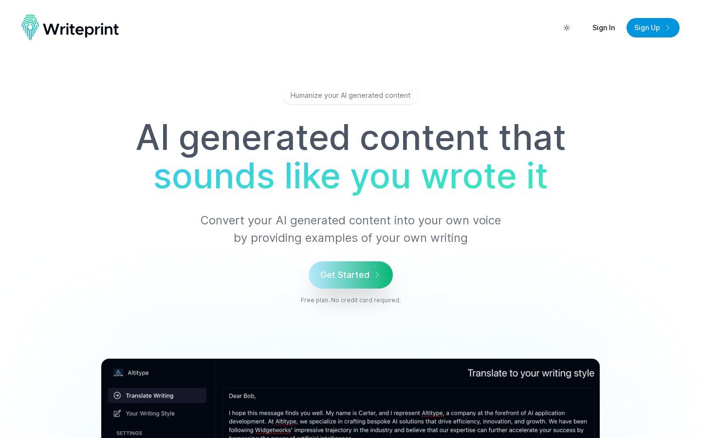 Writeprint.ai Homepage