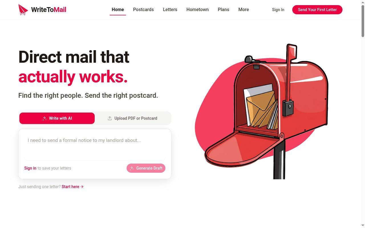 WriteToMail Homepage