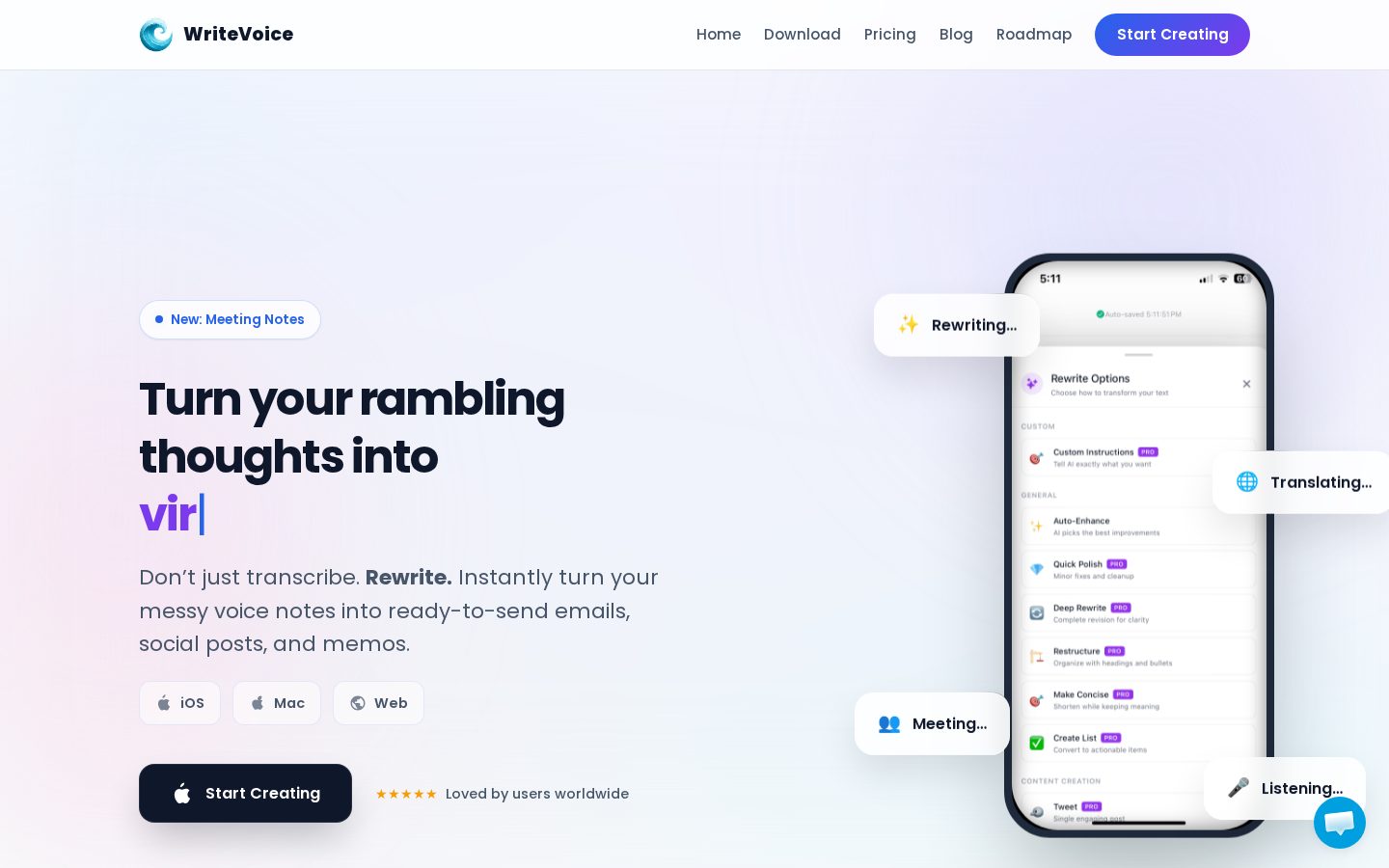WriteVoice Homepage