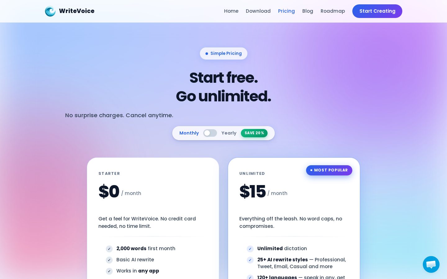 WriteVoice Pricing