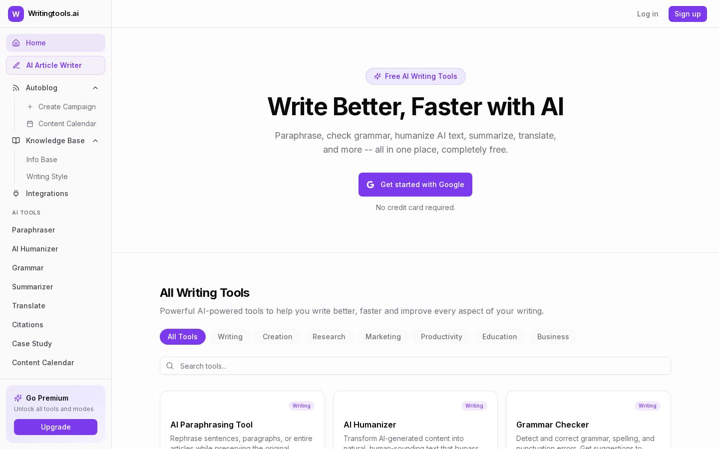 WritingTools.ai Homepage