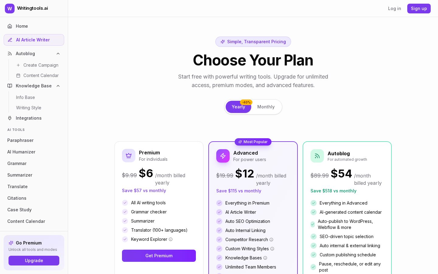 WritingTools.ai Pricing