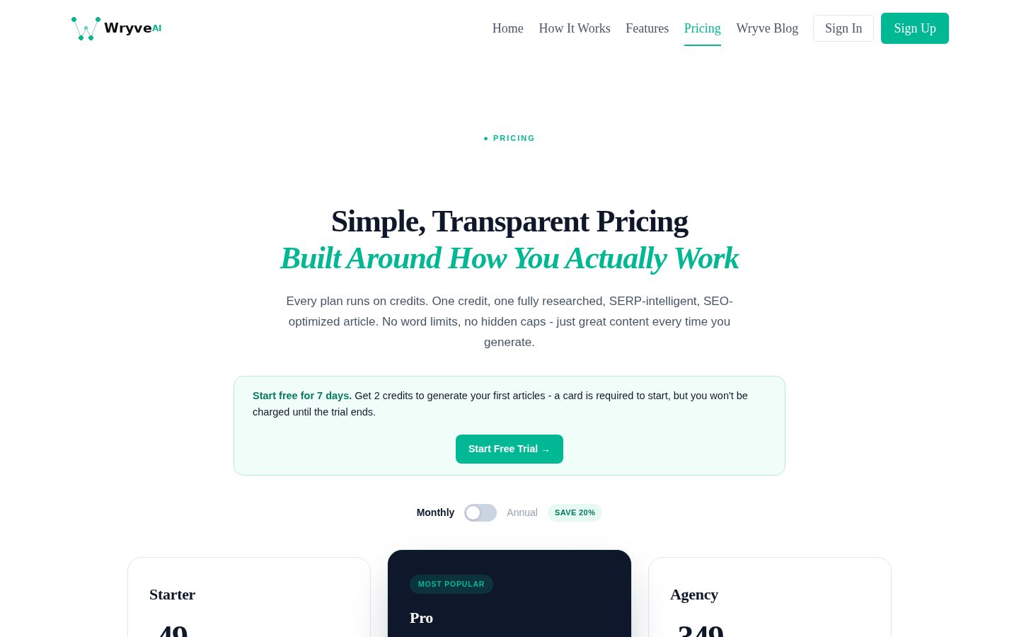 WryveAI Pricing